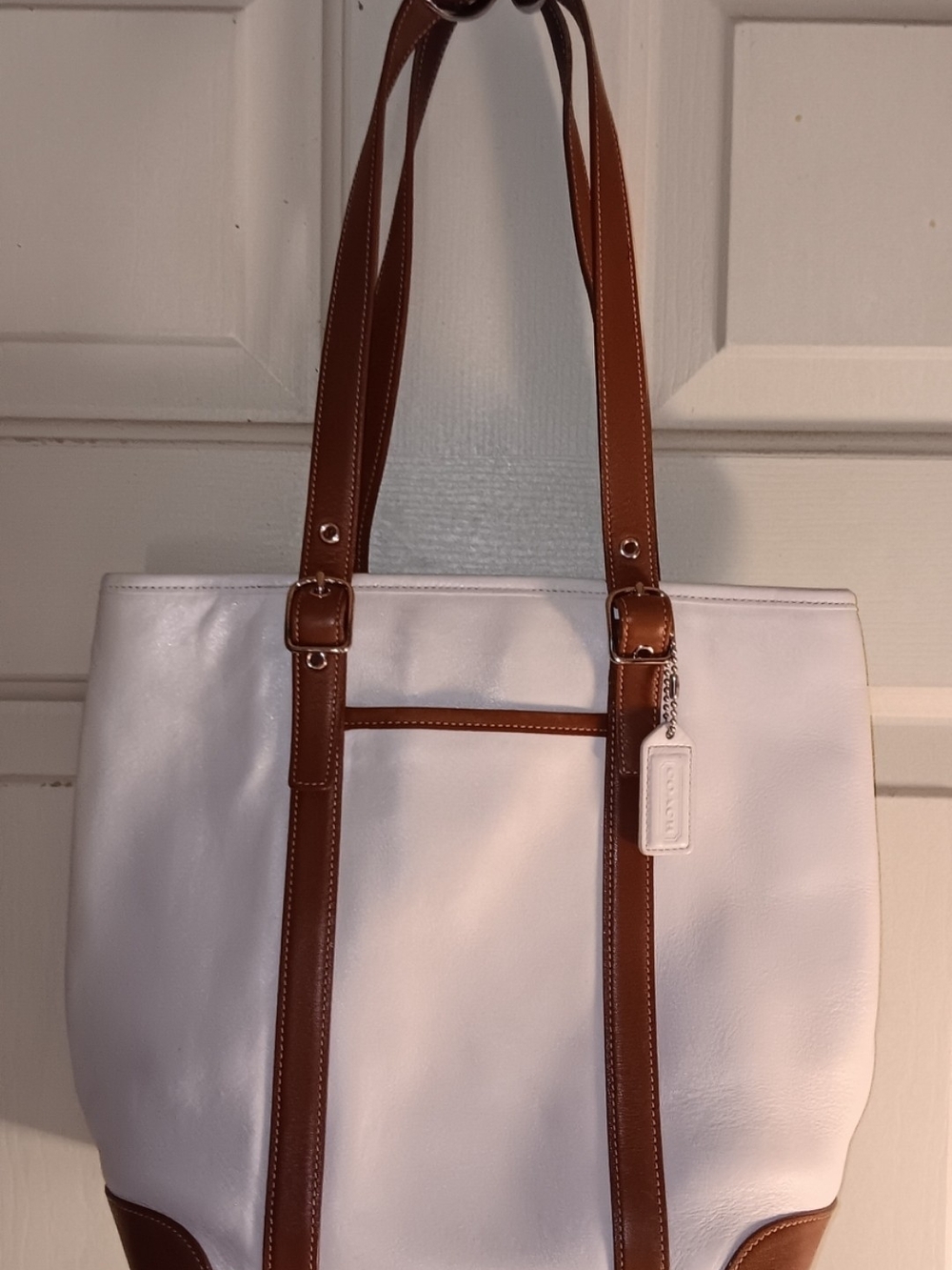 Coach Vintage White and Brown Leather Tote Bag
